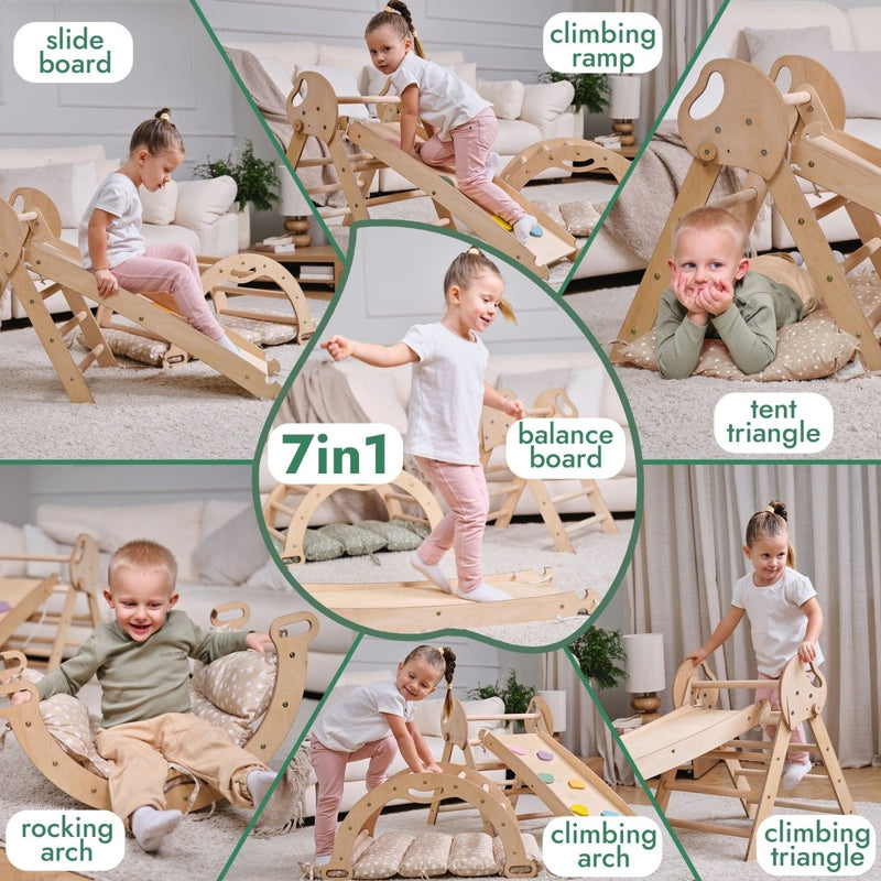 4in1 Montessori Climbing Frame: Pikler Triangle + Arch + Slide Board + Cushion for Toddlers (1–3 Years)-3