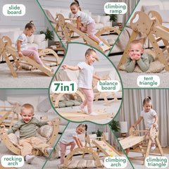 4in1 Montessori Climbing: Pikler Triangle + Arch + Slide Board + Cushion for Toddlers (1–3 Years) - Ivory-3