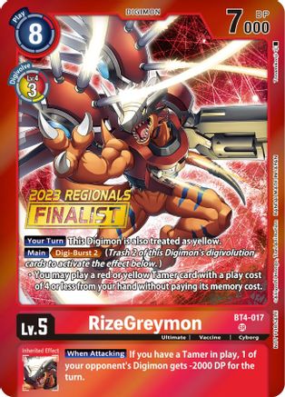 RizeGreymon (2023 Regionals Finalist) (BT4-017) - Great Legend Foil-1
