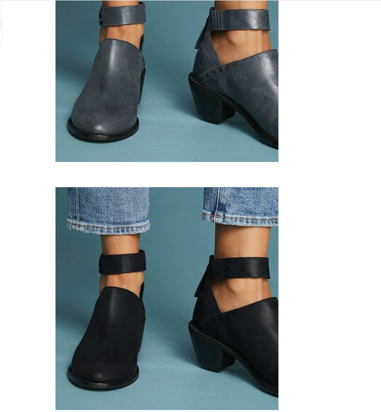 Women’s Leather Ankle Boots – Cut-Out Buckle Strap Booties with Back Zipper-3
