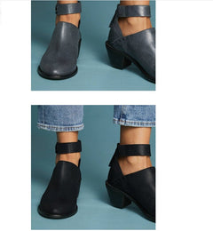 Women’s Leather Ankle Boots – Cut-Out Buckle Strap Booties with Back Zipper-3