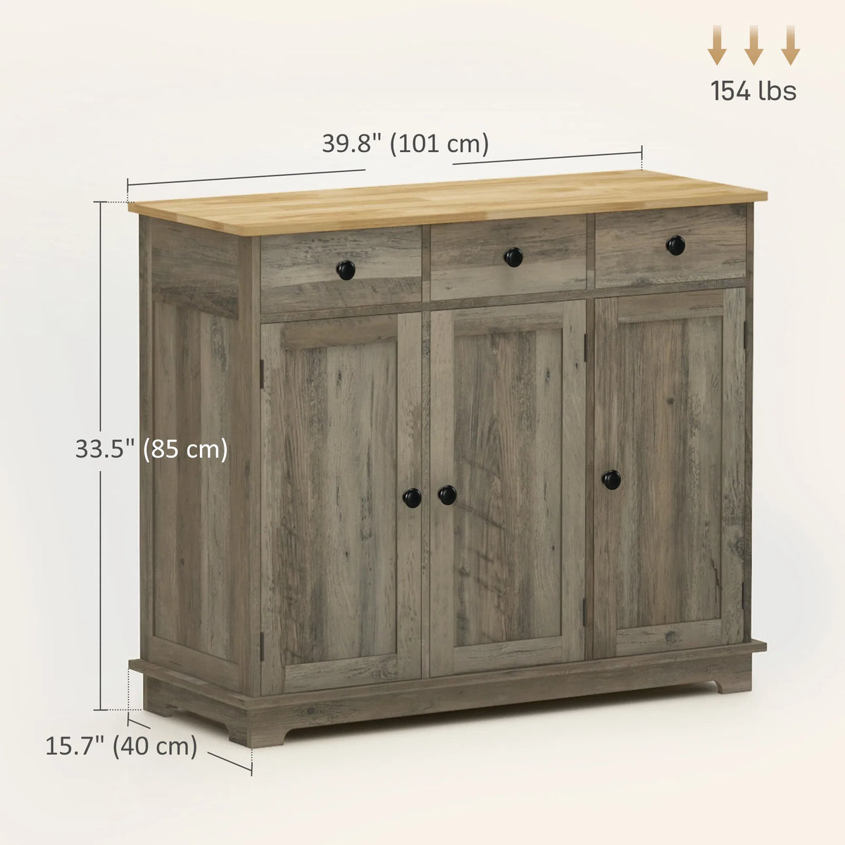 Modern Washed Grey Sideboard Buffet Cabinet – Storage Cabinets, Drawers & Adjustable Shelves (United States & Canada Delivery Only)-3