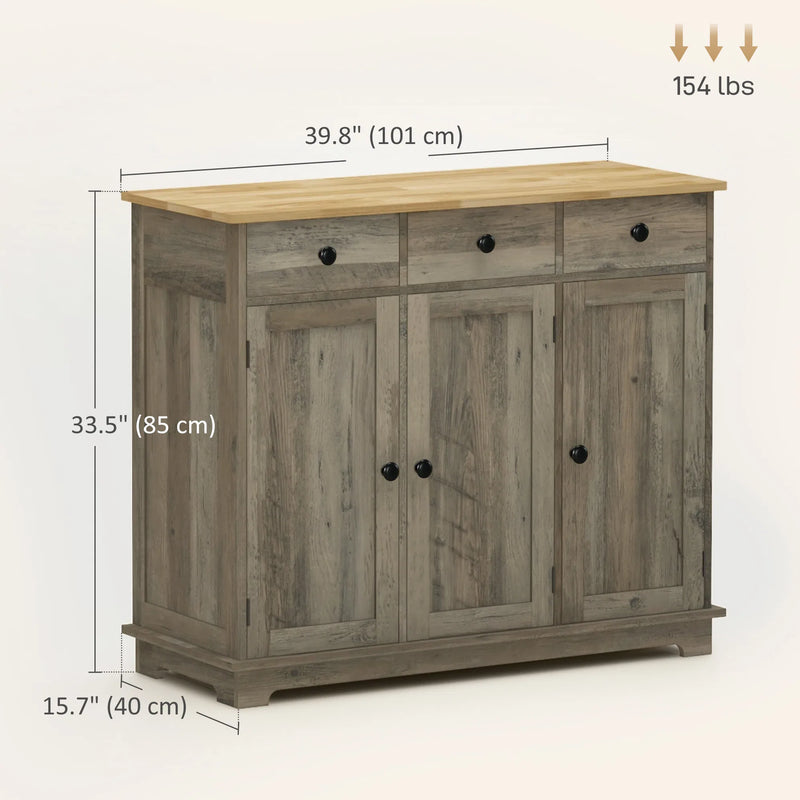 Modern Washed Grey Sideboard Buffet Cabinet – Storage Cabinets, Drawers & Adjustable Shelves (United States & Canada Delivery Only)-3