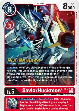 SaviorHuckmon (BT13-016) - Versus Royal Knights Pre-Release Cards Foil-1