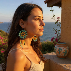 Yellow Green Flower beaded Earrings-2