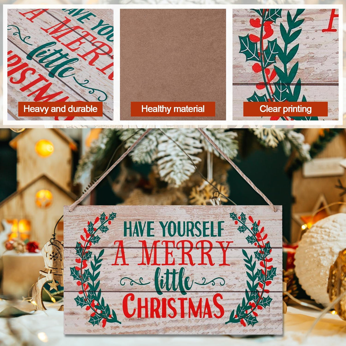 Merry Christmas Wooden Door Hanging Sign 11.8 × 7.1 in – Holiday Home & Office Decor (Canada Delivery Only)-2