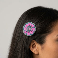 Pink/Purple Beaded Flower Barrette-3