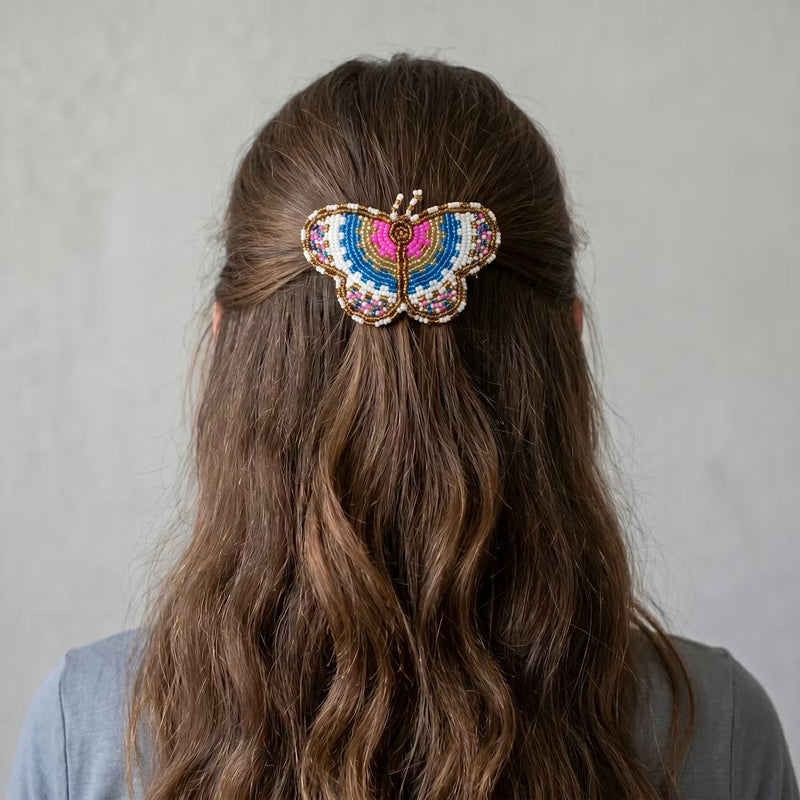 Pink Butterfly Beaded Barrette-6