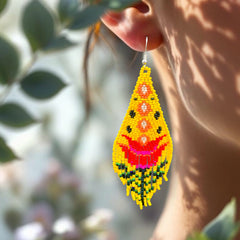 Yellow Flame Blossom Drop Earrings-3