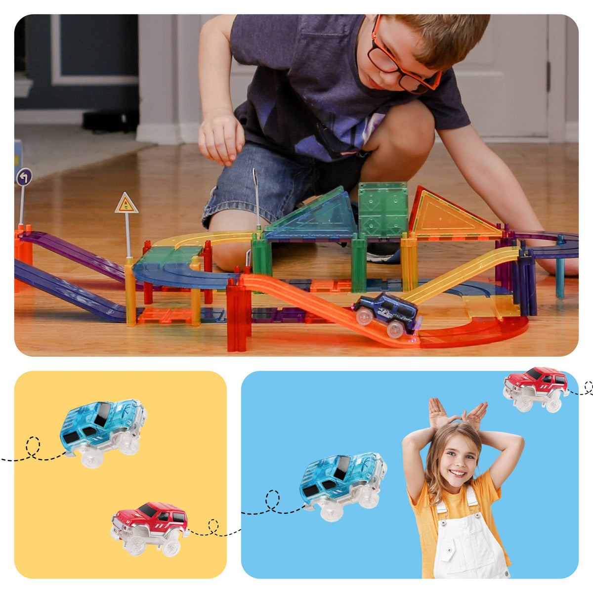 PicassoTiles 30pc Magnetic Race Track Building Set - Ages 3+-7