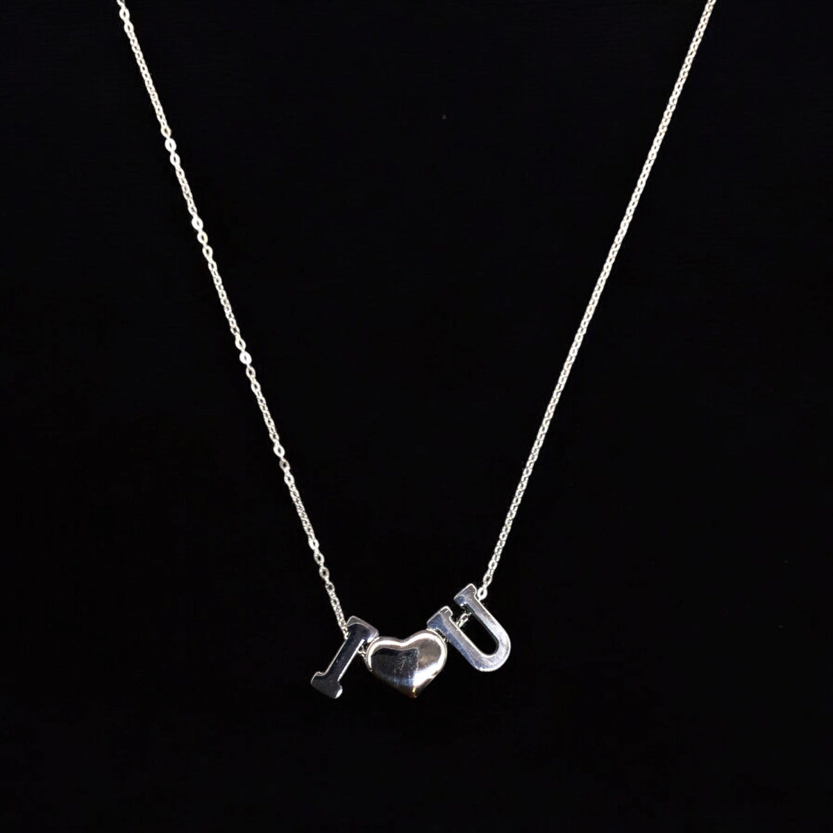 I Love U Stainless Steel Necklace Pendants With Long Chain-3