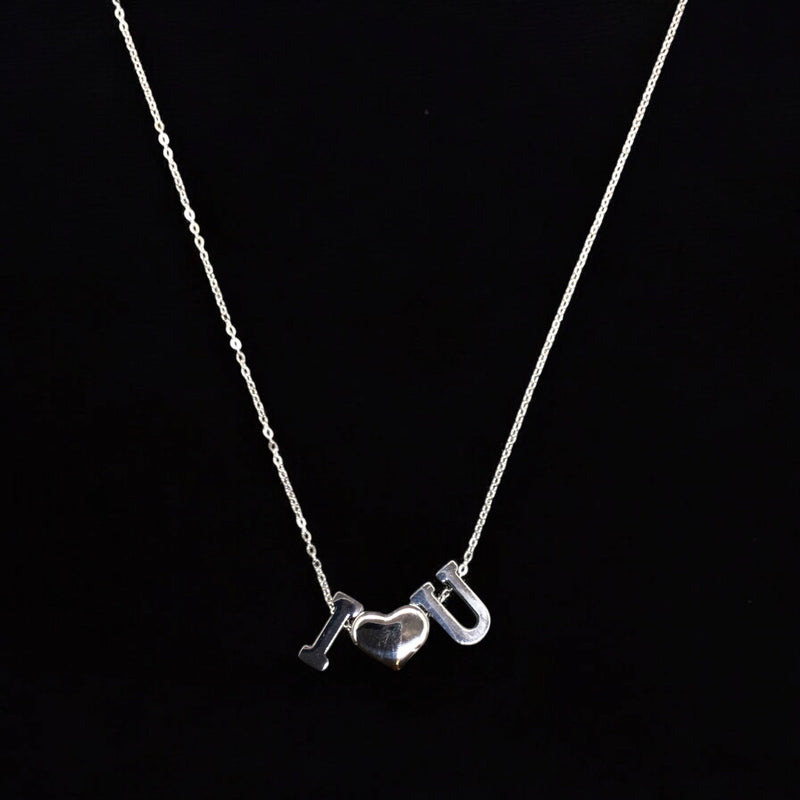 I Love U Stainless Steel Necklace Pendants With Long Chain-3