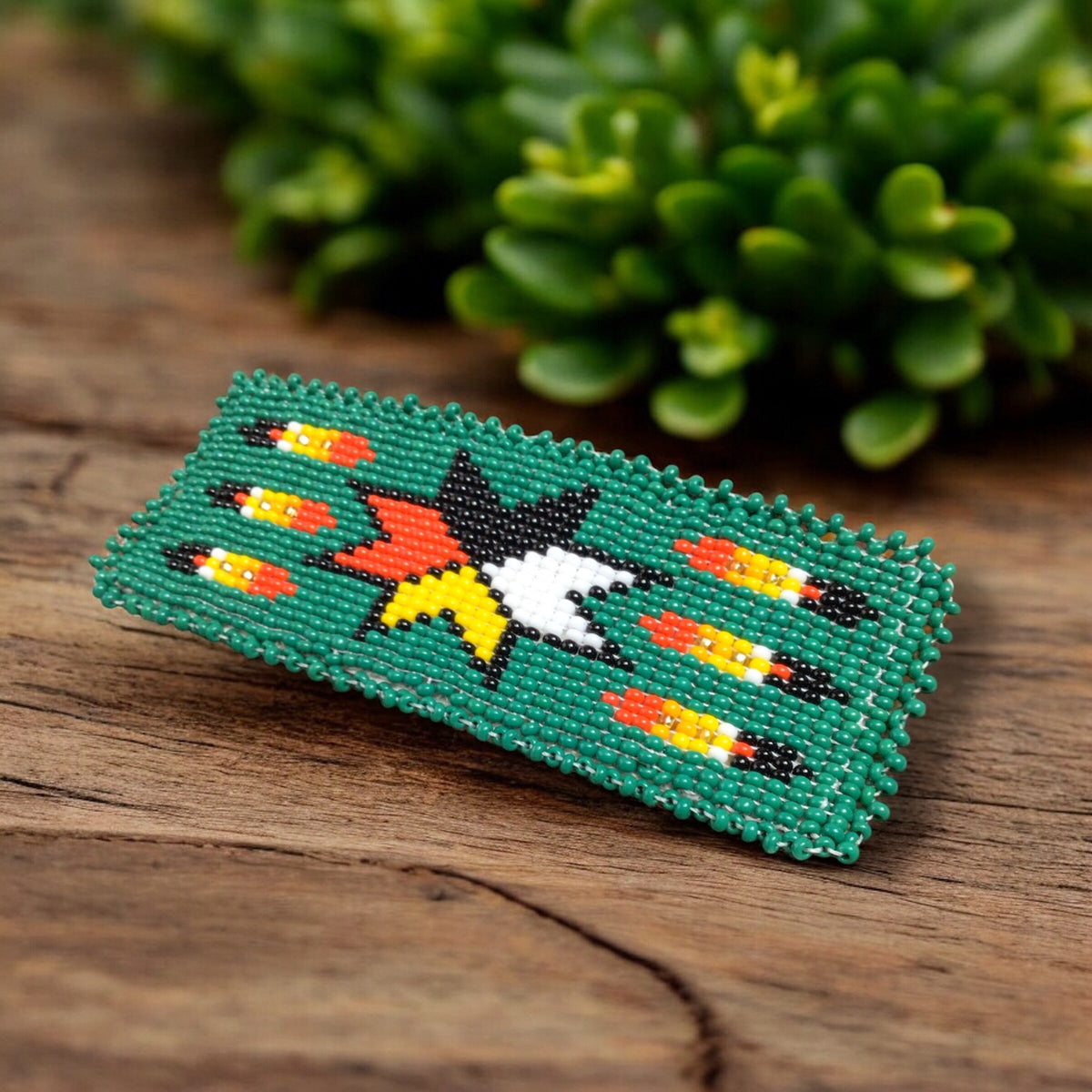 Rectangular Beaded Barrette - Green-2
