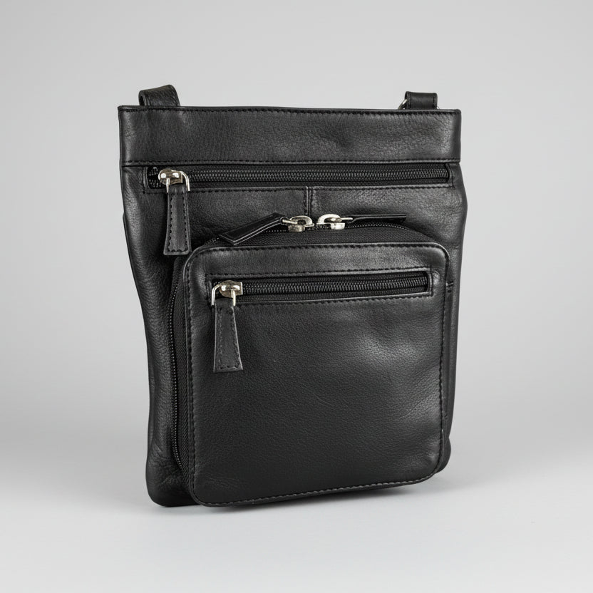JBG Slim Genuine Leather Crossbody Bag. RFID Blocking Travel Purse with Multi-Zipper Pockets-2