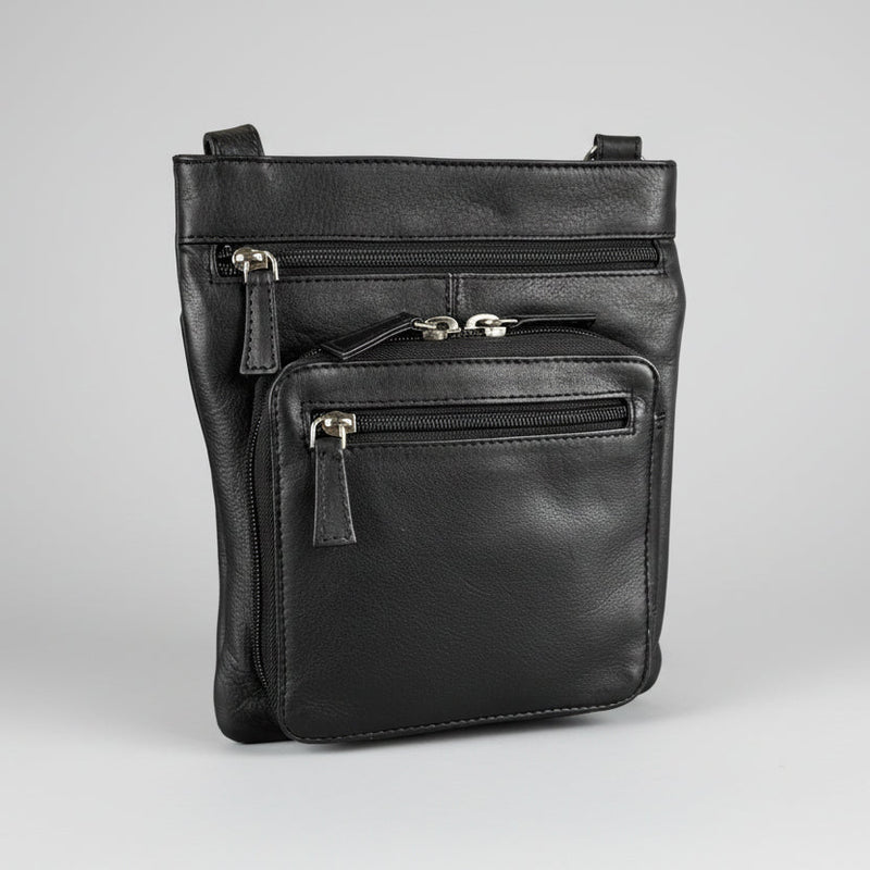JBG Slim Genuine Leather Crossbody Bag. RFID Blocking Travel Purse with Multi-Zipper Pockets-2