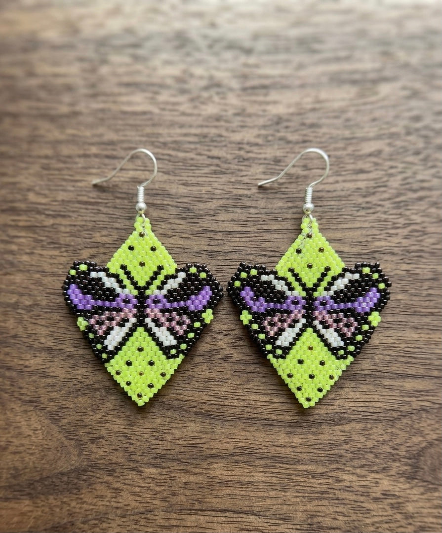 Butterfly Beaded Earrings (Green)