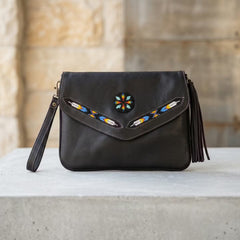 Leather beaded Crossbody bag(Chocolate Brown)-5