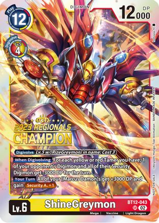 ShineGreymon (2023 Regionals Champion) (BT12-043) - Across Time Foil-1