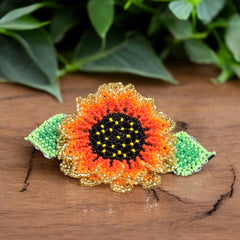 Handmade Beaded Sunflower Hair Clip-Red-2