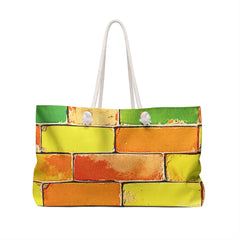 Colorful Brick Pattern Weekender Bag | Yellow Orange Green, Large Tote Bag-4