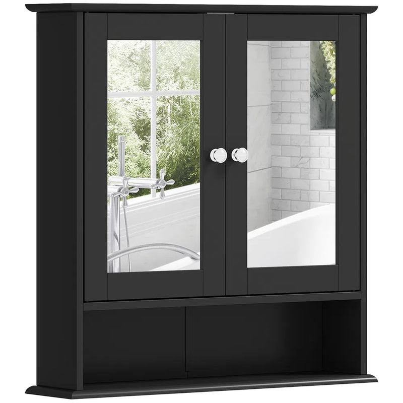 Black Bathroom Medicine Cabinet with Mirror – Wall-Mounted Double-Door Storage Cabinet (United States & Canada Delivery Only)-7