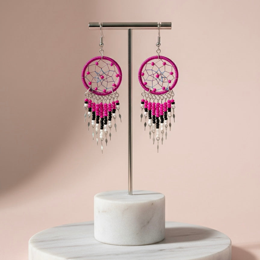 Fuchsia/black Dreamcatcher Dangles-2