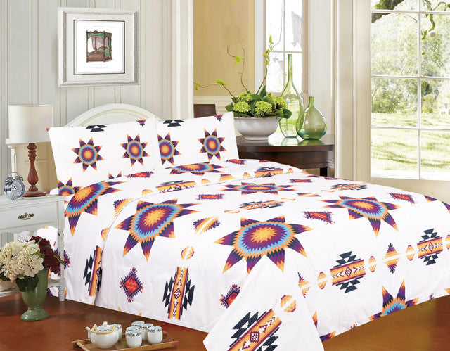 White Super Soft Queen Sheet Set – Starburst Design-1