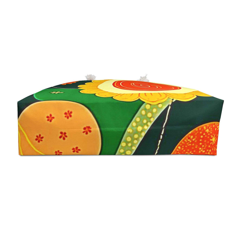 Floral Retro Pattern Weekender Bag | Bright Orange Green Large Tote Bag-4
