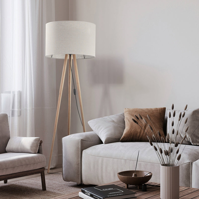TOKYO Natural Linen & Wood Tripod Floor Lamp for Living Room, Bedroom & Reading Nook-1