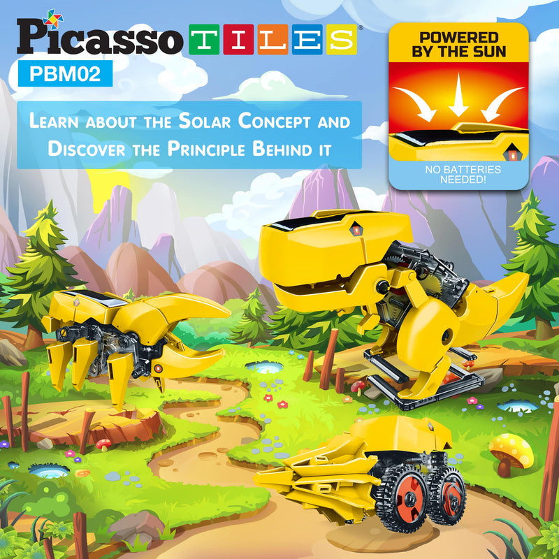 PicassoTiles - PicassoTiles 3-in-1 Solar Powered Dinosaur Robot Kit - Ages 5+-9