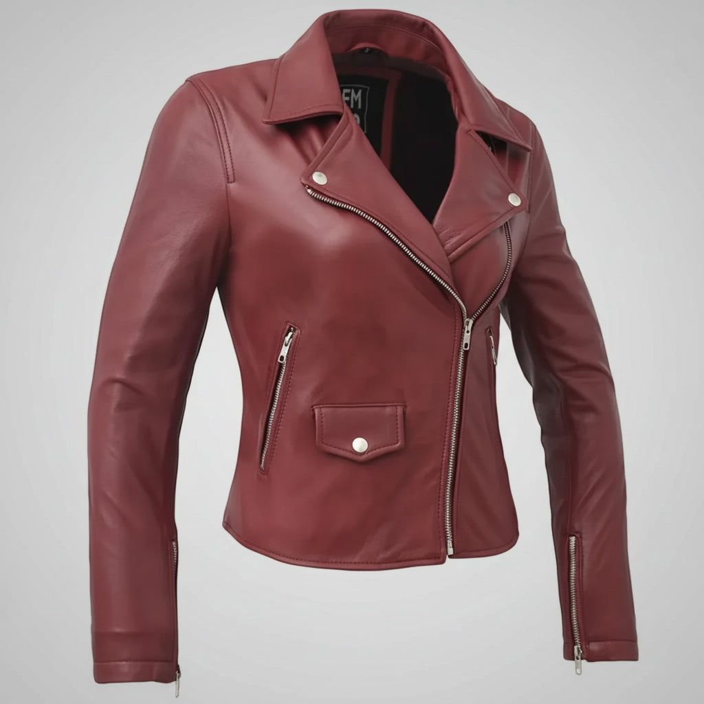 Women’s Lightweight Leather Fashion Jacket | Soft Naked Cowhide Casual Moto Style-1