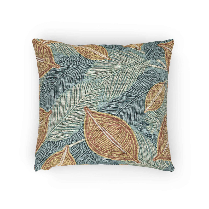 Tropical Leaf Woven Pillow | Teal Rust Boho Decorative Throw-6