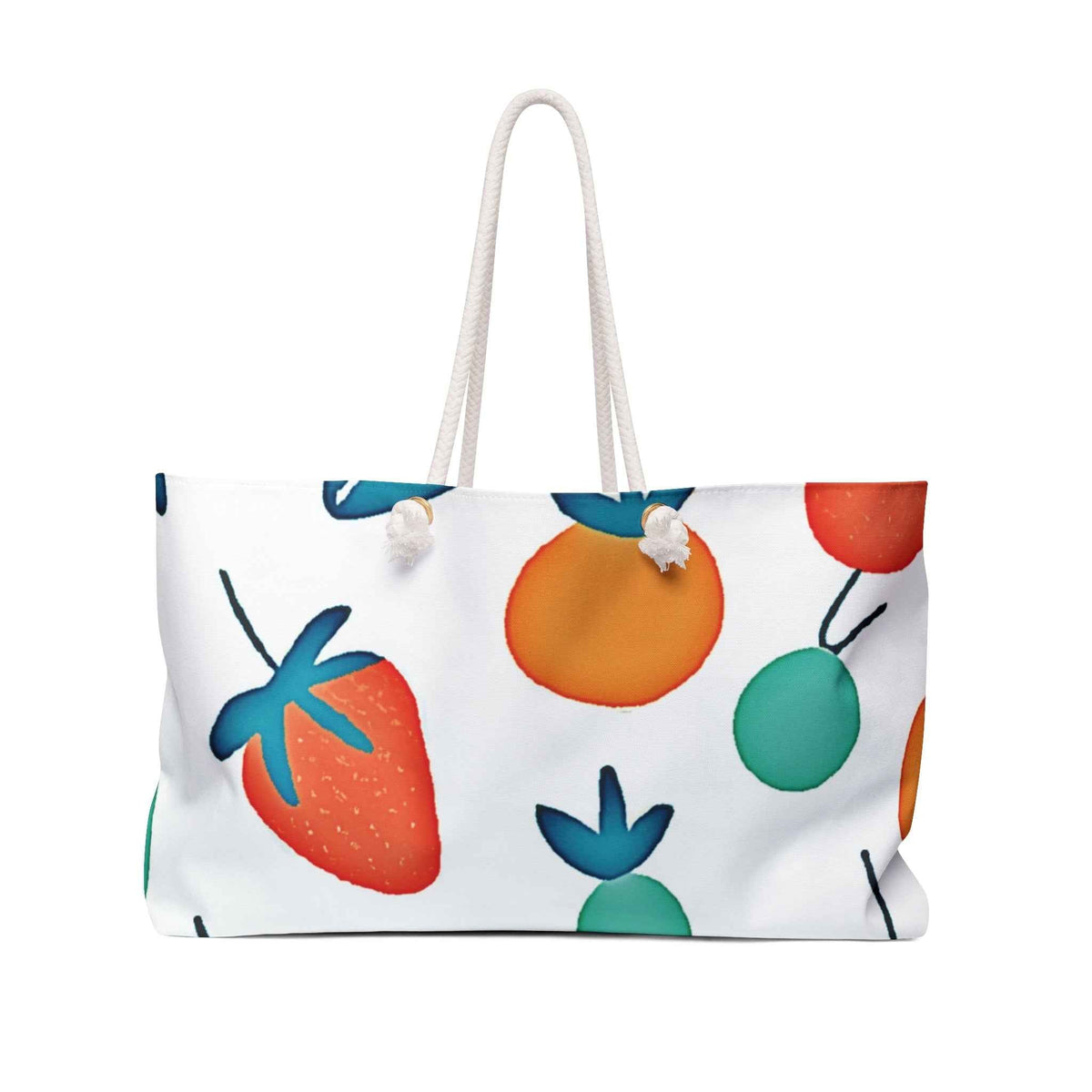 Bright Fruit Pattern Weekender Bag | Strawberries Oranges Cherries, Large Tote Bag-1