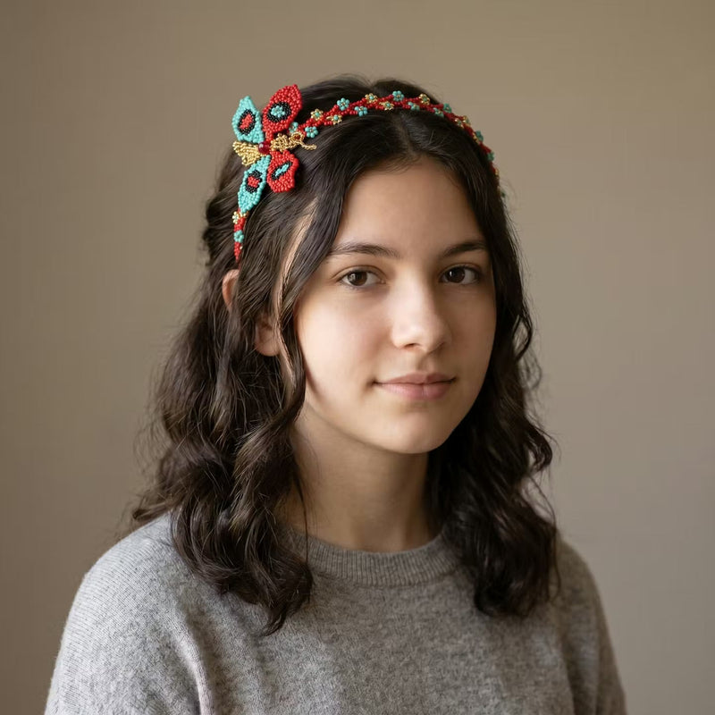 Beaded Headband with Butterfly Red-2