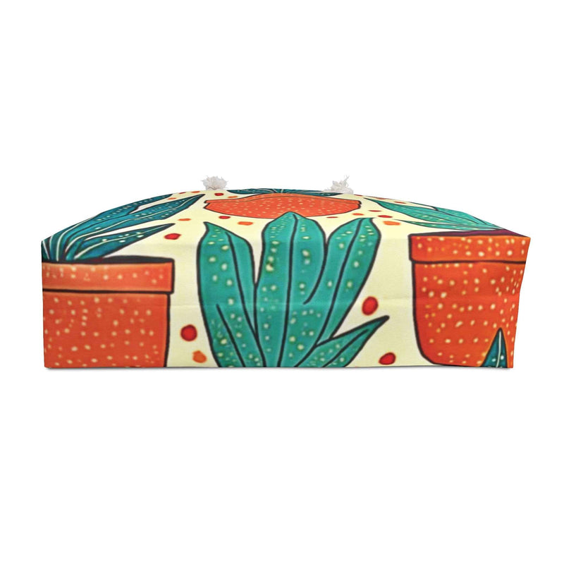 Potted Succulent Pattern Weekender Bag | Tropical Plant Large Tote Bag-6