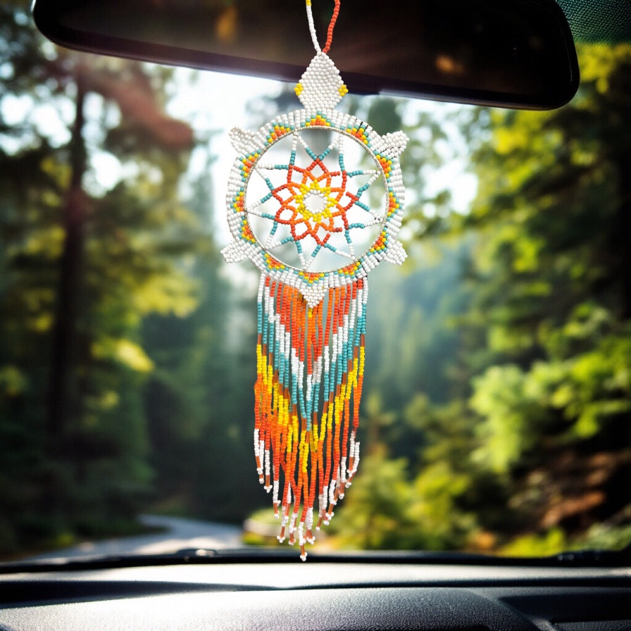 White and Turquoise Tribal Beaded Dreamcatcher-3