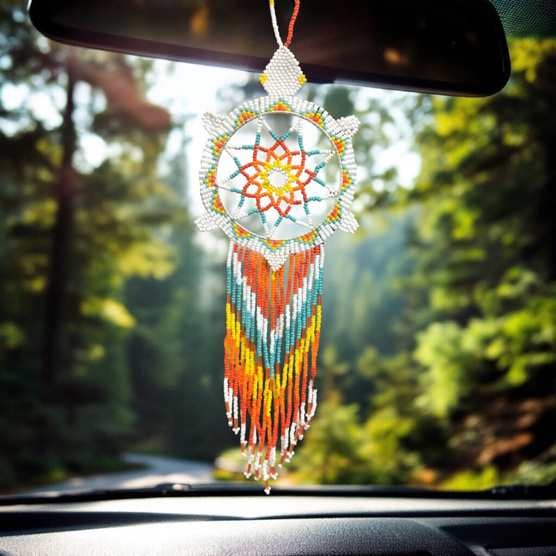 White and Turquoise Tribal Beaded Dreamcatcher-3