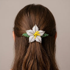 White Ember Bloom Beaded Hair Barrette-1