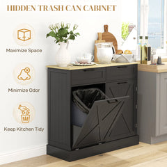 10-Gallon Tilt-Out Trash Cabinet – Hidden Garbage Bin Storage with 2 Drawers (United States & Canada Delivery Only)-6