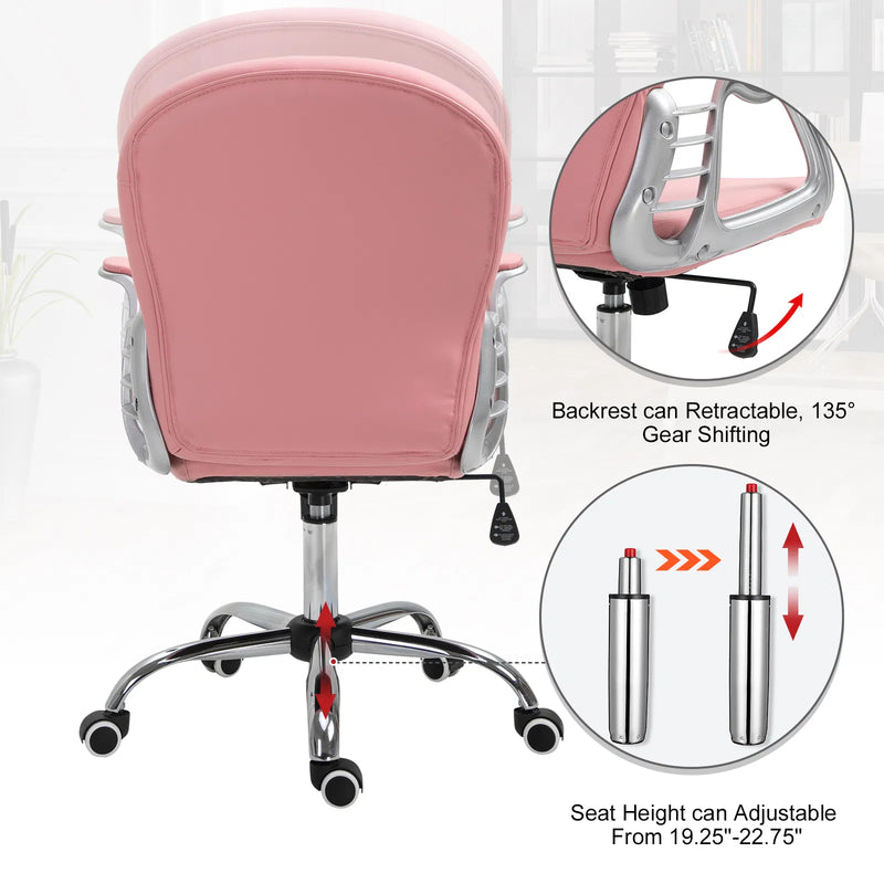 Pink Office Chair – Adjustable Height Computer Desk Chair with Tufted Back (United States & Canada Delivery Only)-3