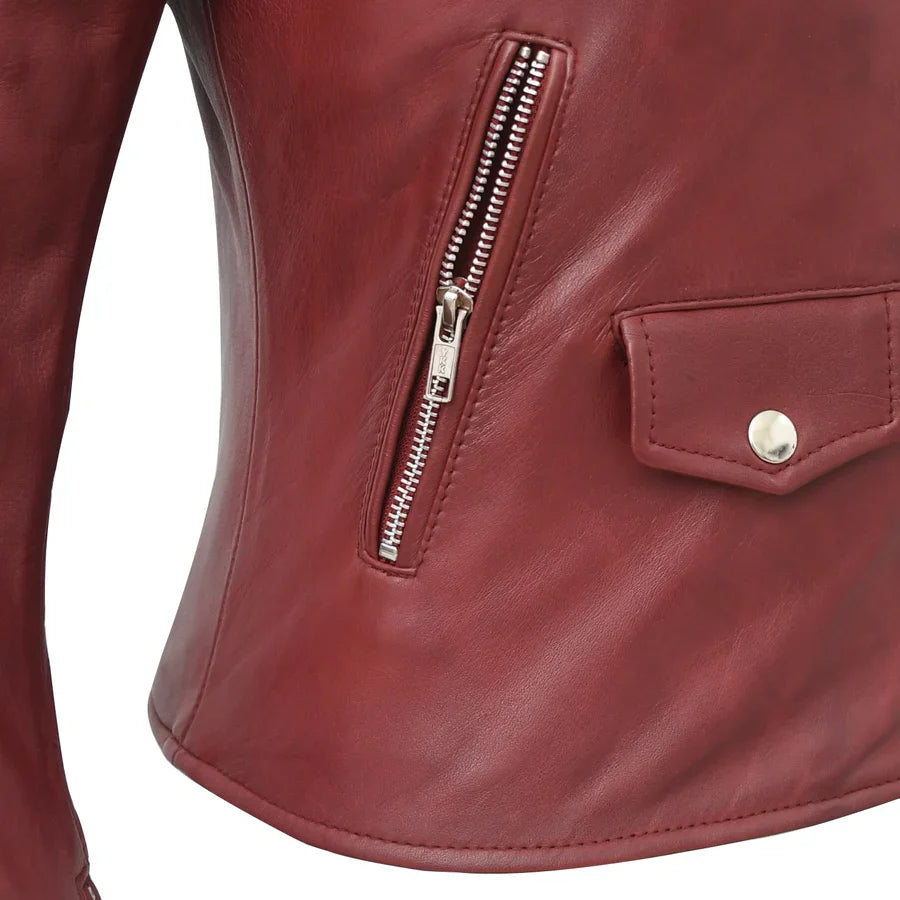 Women’s Lightweight Leather Fashion Jacket | Soft Naked Cowhide Casual Moto Style-4