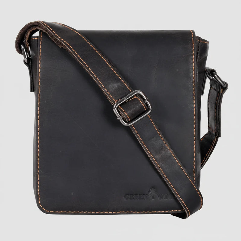 Greenwood Leather Mini-Messenger Bag. Wax Pull-Up Leather Flap Over Bag-5