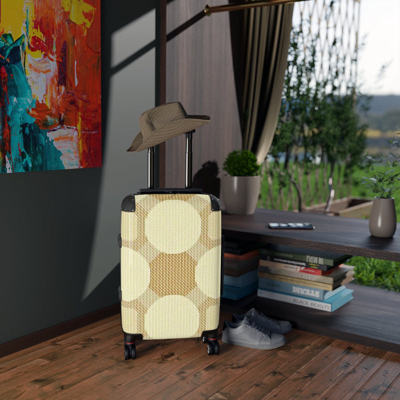 Retro Beige Circle Pattern Suitcase – Vintage Geometric Carry-On Luggage-1