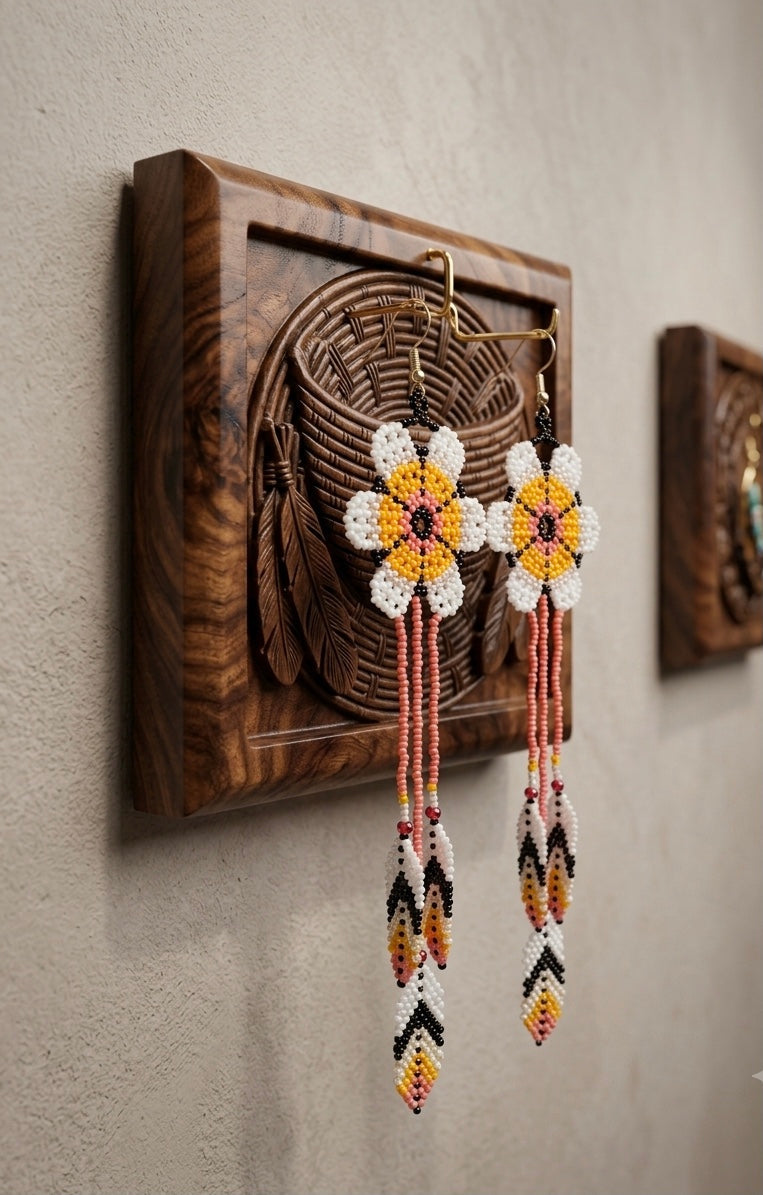 Sun Feather Bloom Beaded Earrings yellow/ white/ peach-1