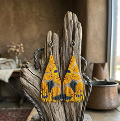 Flower Fringe Beaded Earrings (Mustard)-2