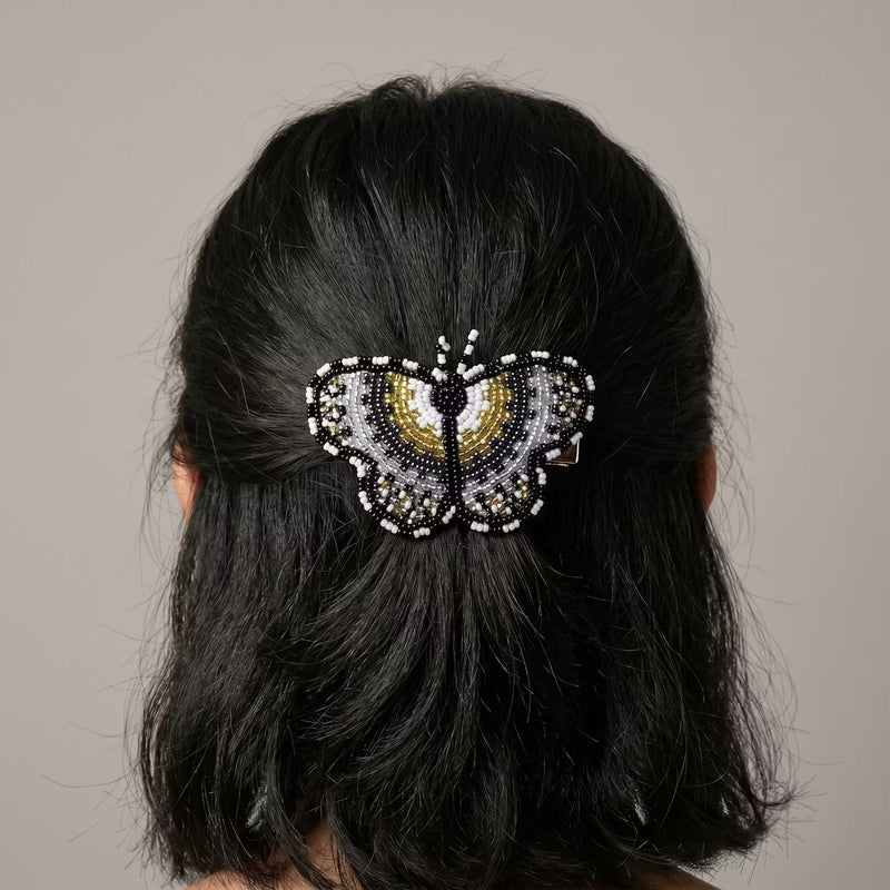 Yellow Butterfly Beaded Barrette-5