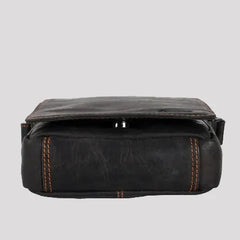 Greenwood Leather Mini-Messenger Bag. Wax Pull-Up Leather Flap Over Bag-8