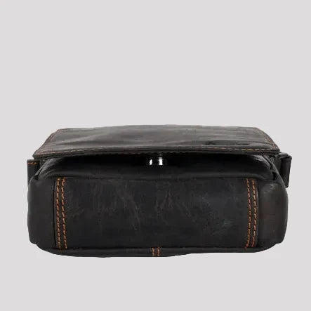Greenwood Leather Mini-Messenger Bag. Wax Pull-Up Leather Flap Over Bag-8