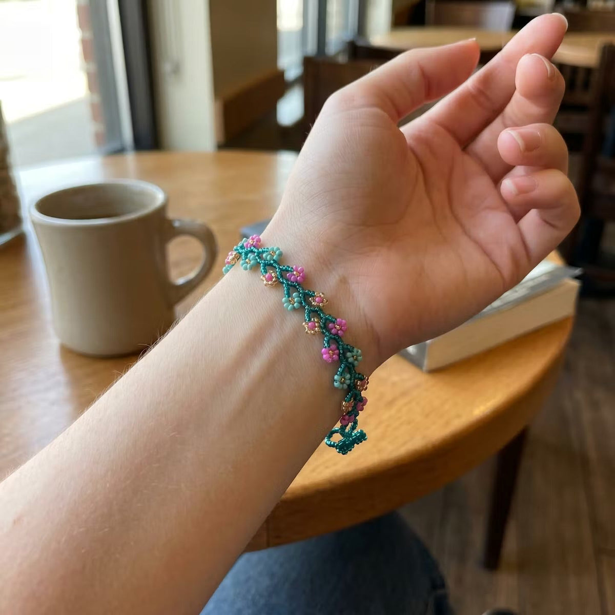 Handcrafted Floral Bracelet Turquoise-1