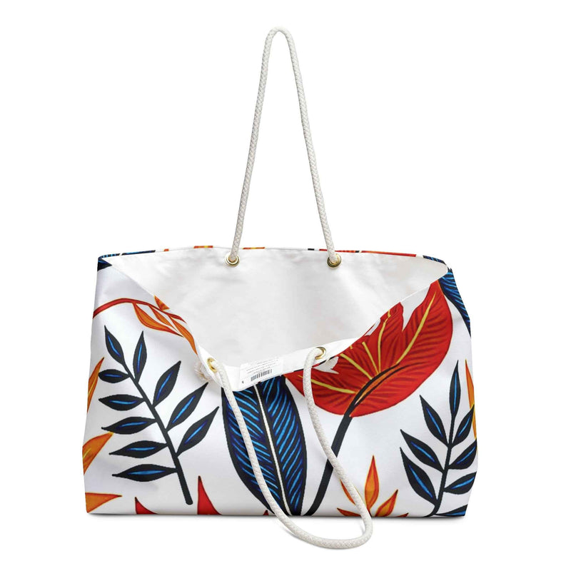 Bold Red Blue Tropical Leaves Weekender Bag | Leaf Print Bag-5